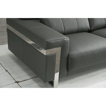Ensemble canapé 3 places et 2 places et fauteuil en cuir italien buffle VERONE, couleur gris foncé