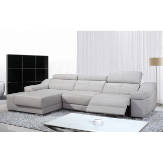 Canapé d'angle double relax en cuir de buffle italien de luxe 5 places BiRELAX, blanc cassé, angle gauche