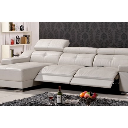 Canapé d'angle double relax en cuir de buffle italien de luxe 5 places BiRELAX, blanc cassé, angle gauche