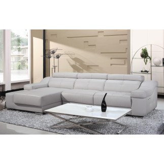 Canapé d'angle double relax en cuir de buffle italien de luxe 5 places BiRELAX, blanc cassé, angle gauche