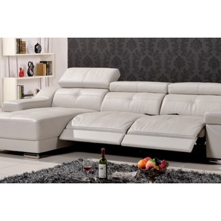 Canapé d'angle double relax en cuir de buffle italien de luxe 5 places BiRELAX, gris foncé, angle gauche