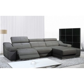 Canapé d'angle double relax en cuir de buffle italien de luxe 5 places BiRELAX, gris foncé, angle droit