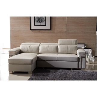 - Canapé d'angle convertible en cuir buffle italien 5 places, ALLURE, beige, angle gauche
