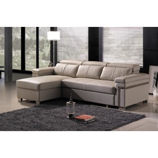 - Canapé d'angle convertible en cuir buffle italien 5 places, ALLURE, beige, angle gauche
