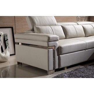 Canapé d'angle convertible en cuir buffle italien 5 places, ALLURE, beige, angle droit