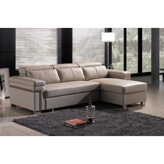 Canapé d'angle convertible en cuir buffle italien 5 places, ALLURE, beige, angle droit