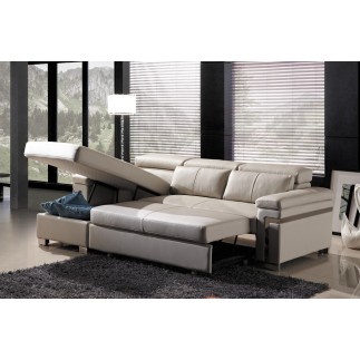 Canapé d'angle convertible en cuir buffle italien 5 places, ALLURE, gris foncé, angle gauche