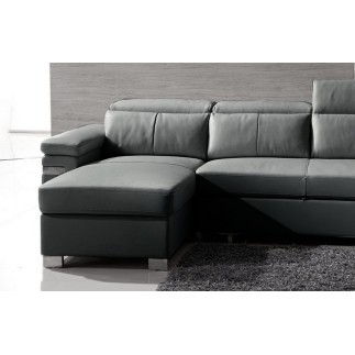 Canapé d'angle convertible en cuir buffle italien 5 places, ALLURE, gris foncé, angle gauche