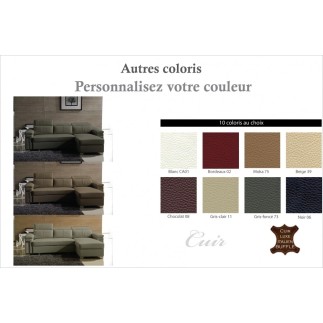 Canapé d'angle convertible en cuir buffle italien 5 places, ALLURE, couleur personnalisée, angle droit