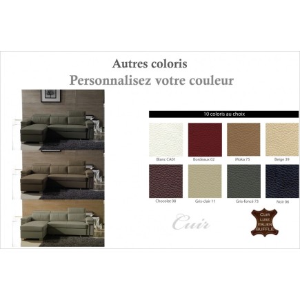 - Canapé d'angle convertible en cuir buffle italien 5 places, ALLURE, couleur personnalisée, angle gauche