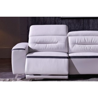 Canapé d'angle relax en cuir buffle italien de luxe FUNRELAX, blanc et noir, angle droit.