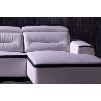 Canapé d'angle relax en cuir buffle italien de luxe FUNRELAX, blanc et noir, angle droit.