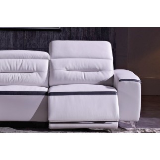 - Canapé d'angle relax en cuir buffle italien de luxe FUNRELAX, blanc et noir, angle gauche, 5 places