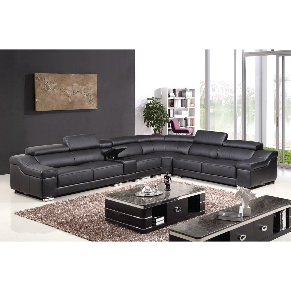 Canapé d'angle en cuir buffle italien de luxe 7 places LONDRES noir, angle droit Canapé d'angle en cuir buffle italien de luxe 7 places LONDRES noir, angle droit