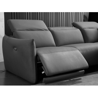 Canapé d'angle avec un relax électrique en cuir de buffle italien de luxe 6 places BOSTON gris foncé, angle droit
