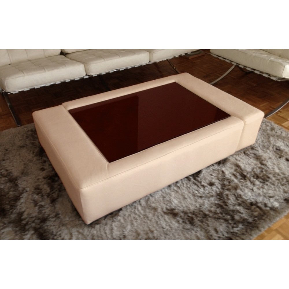 Table basse en cuir italien ZANA, beige Table basse en cuir italien ZANA, beige