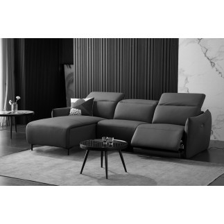 - Canapé d'angle avec un relax électrique en cuir de buffle italien de luxe 6 places BOSTON noir, angle gauche