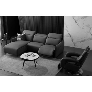 - Canapé d'angle avec un relax électrique en cuir de buffle italien de luxe 6 places BOSTON noir, angle gauche