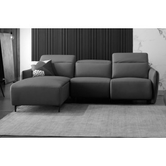 - Canapé d'angle avec un relax électrique en cuir de buffle italien de luxe 6 places BOSTON gris foncé, angle gauche