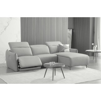Canapé d'angle avec un relax électrique en cuir de buffle italien de luxe 6 places BOSTON gris clair, angle droit