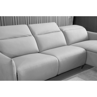 Canapé d'angle avec un relax électrique en cuir de buffle italien de luxe 6 places BOSTON gris clair, angle droit