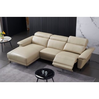 - Canapé d'angle en cuir buffle italien de luxe 6/7 places LORENZO, beige, angle gauche