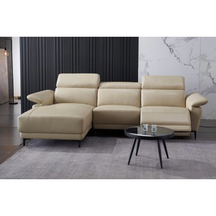 - Canapé d'angle en cuir buffle italien de luxe 6/7 places LORENZO, beige, angle gauche