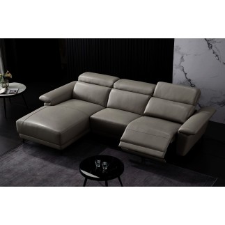 Canapé d'angle en cuir buffle italien de luxe 6/7 places LORENZO, gris foncé, angle gauche