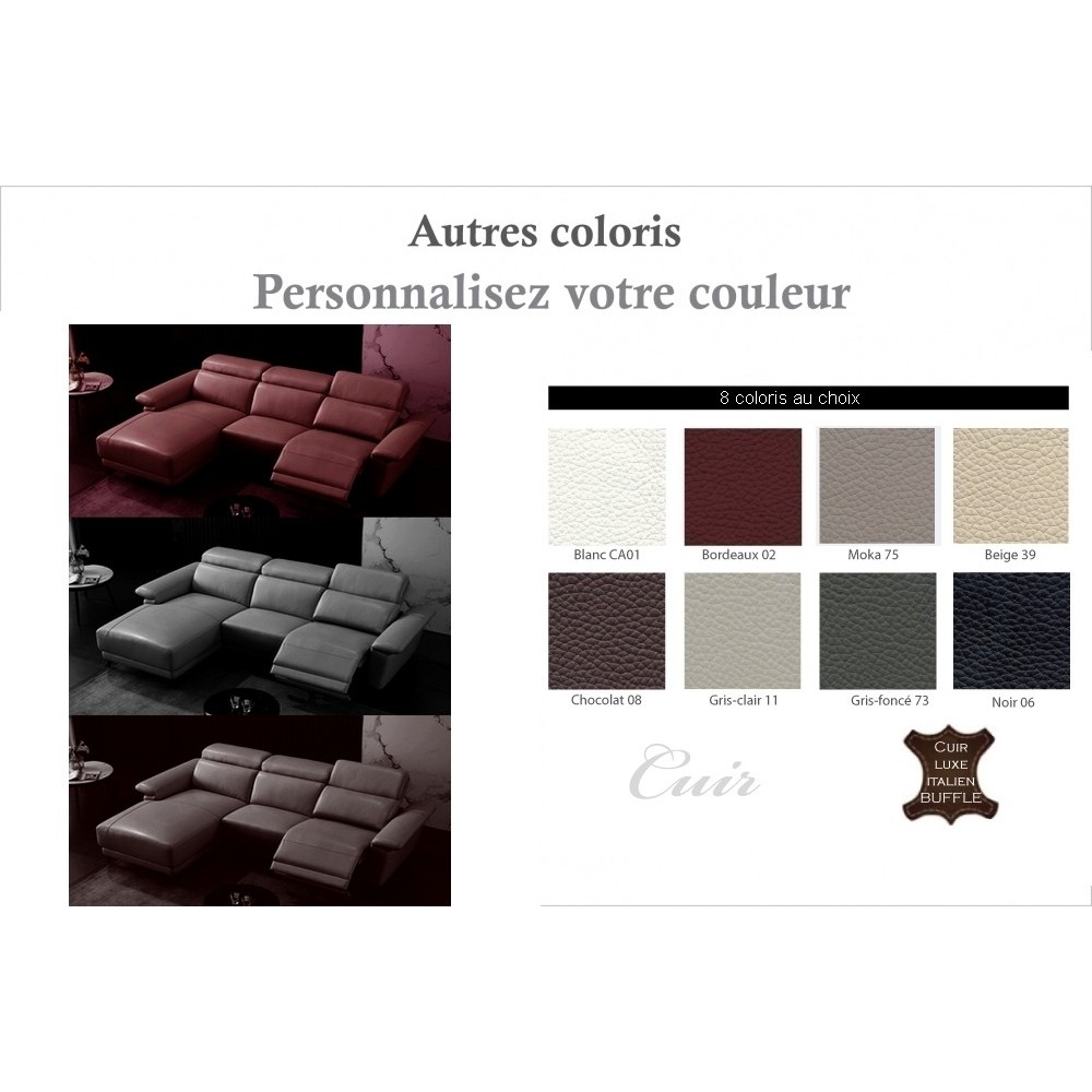 Canapé d'angle en cuir buffle italien de luxe 6/7 places LORENZO, couleur personnalisée, angle gauche Canapé d'angle en cuir buffle italien de luxe 6/7 places LORENZO, couleur personnalisée, angle gauche