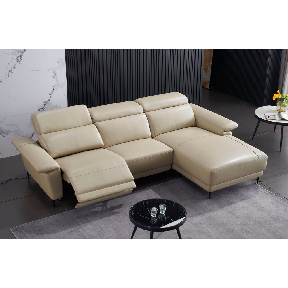 Canapé d'angle en cuir buffle italien de luxe 6/7 places LORENZO, beige, angle droit Canapé d'angle en cuir buffle italien de luxe 6/7 places LORENZO, beige, angle droit