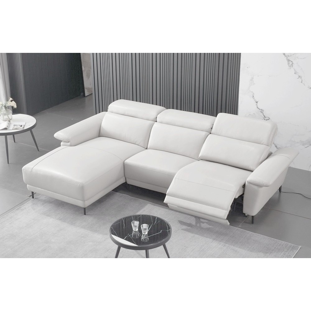Canapé d'angle en cuir buffle italien de luxe 6/7 places LORENZO, blanc cassé, angle gauche Canapé d'angle en cuir buffle italien de luxe 6/7 places LORENZO, blanc cassé, angle gauche
