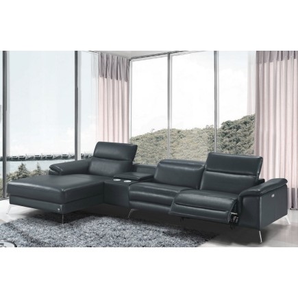 Canapé d'angle en cuir italien 5 places RELAXIA, gris foncé
