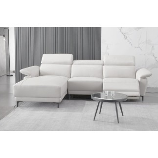 Canapé d'angle en cuir buffle italien de luxe 6/7 places LORENZO, blanc cassé, angle gauche