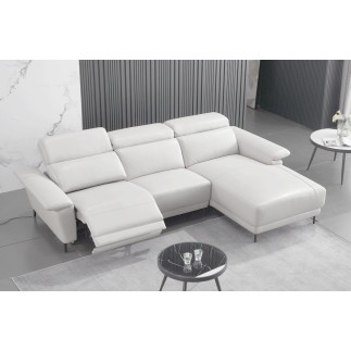 Canapé d'angle en cuir buffle italien de luxe 6/7 places LORENZO, blanc cassé, angle droit