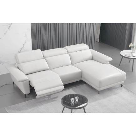 Canapé d'angle en cuir buffle italien de luxe 6/7 places LORENZO, blanc cassé, angle droit