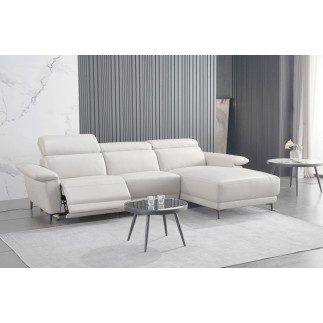 Canapé d'angle en cuir buffle italien de luxe 6/7 places LORENZO, blanc cassé, angle droit