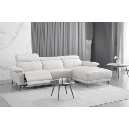 Canapé d'angle en cuir buffle italien de luxe 6/7 places LORENZO, blanc cassé, angle droit