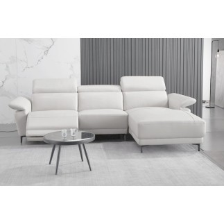 Canapé d'angle en cuir buffle italien de luxe 6/7 places LORENZO, blanc cassé, angle droit