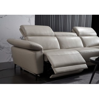 Canapé d'angle en cuir buffle italien de luxe 6/7 places LORENZO, gris clair, angle droit