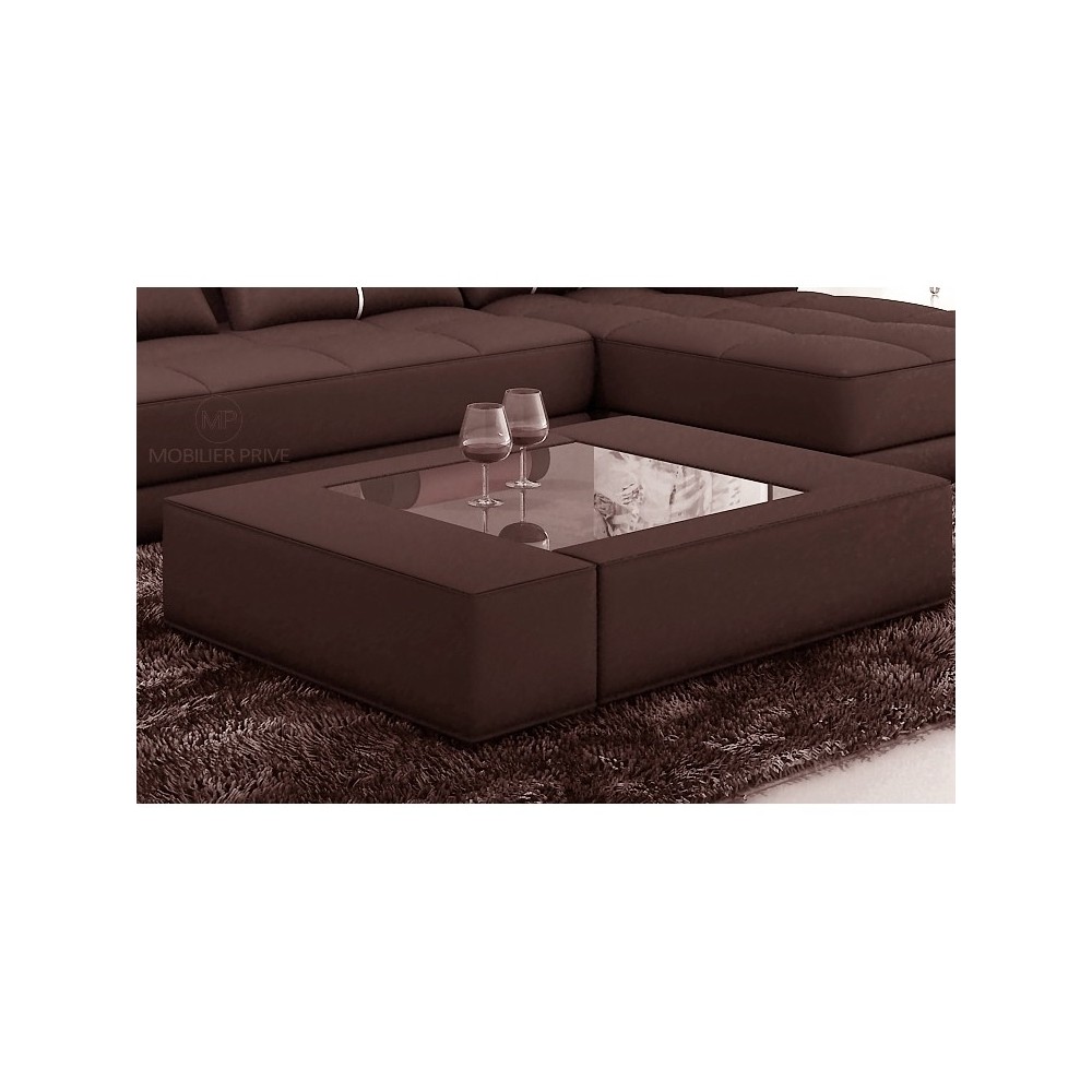 Table basse en cuir italien ZANA, chocolat Table basse en cuir italien ZANA, chocolat