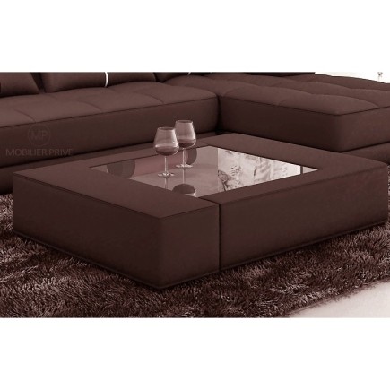 Table basse en cuir italien ZANA, chocolat