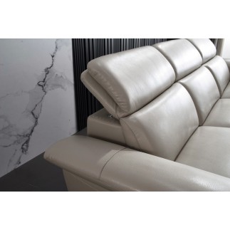 Canapé d'angle en cuir buffle italien de luxe 6/7 places LORENZO, gris clair, angle droit