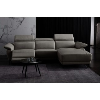 Canapé d'angle en cuir buffle italien de luxe 6/7 places LORENZO, gris foncé, angle droit
