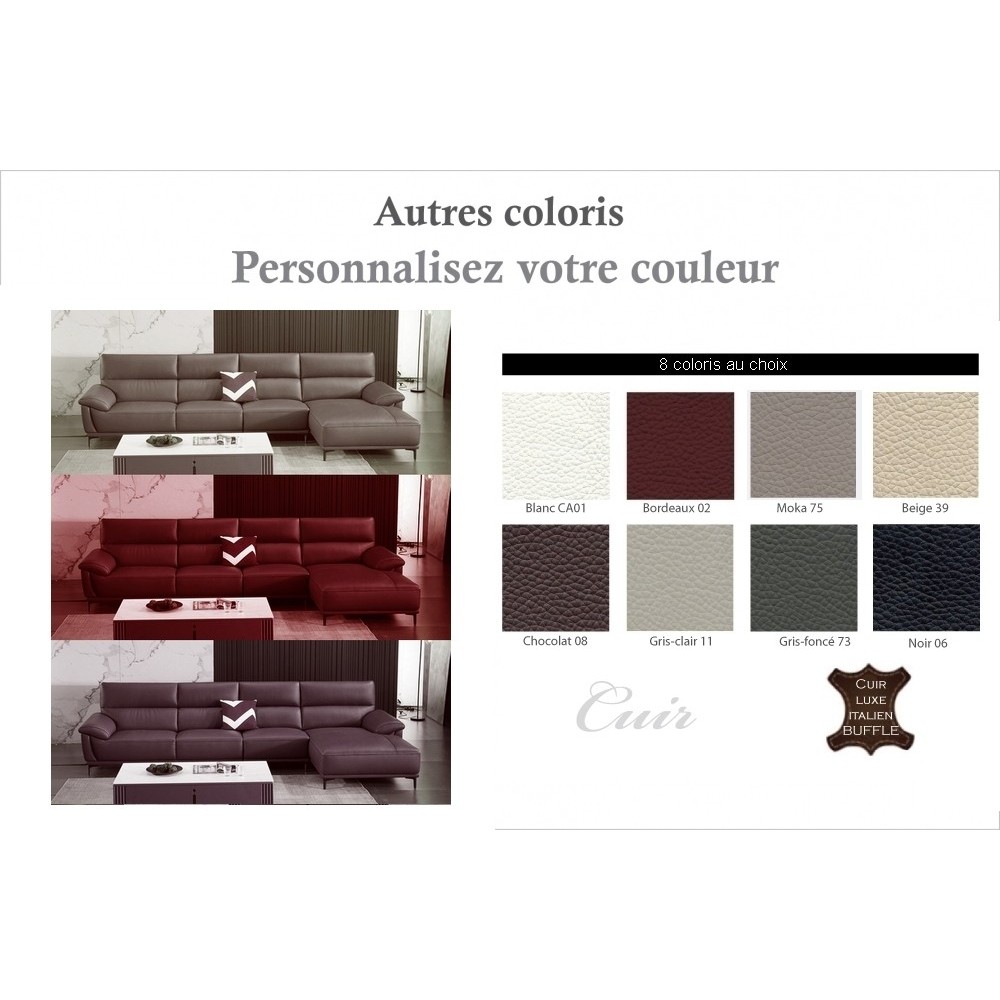Canapé d'angle en cuir buffle italien de luxe 6/7 places MATTEO, couleur personnalisée, angle droit Canapé d'angle en cuir buffle italien de luxe 6/7 places MATTEO, couleur personnalisée, angle droit