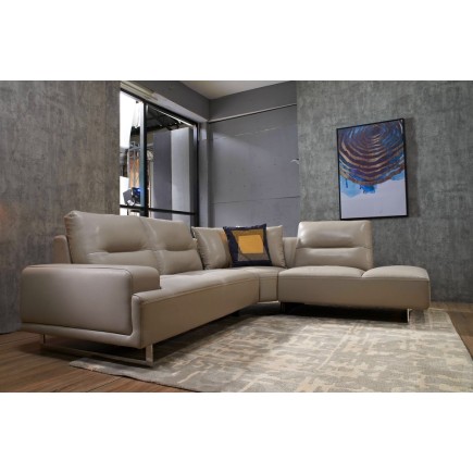 Canapé d'angle en cuir de buffle italien de luxe 5/6 places MASSIMO, beige, angle droit