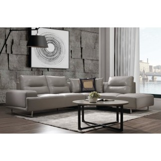 Canapé d'angle en cuir de buffle italien de luxe 5/6 places MASSIMO, gris clair, angle droit
