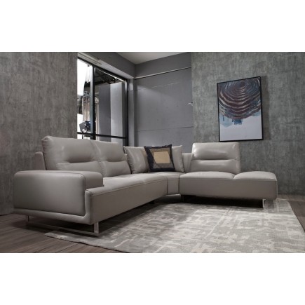 Canapé d'angle en cuir de buffle italien de luxe 5/6 places MASSIMO, gris clair, angle droit