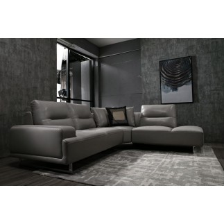 Canapé d'angle en cuir de buffle italien de luxe 5/6 places MASSIMO, gris foncé, angle droit
