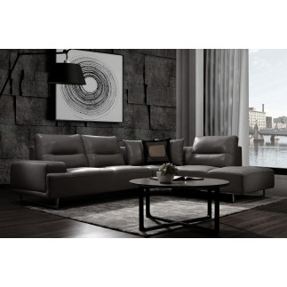 Canapé d'angle en cuir de buffle italien de luxe 5/6 places MASSIMO, gris foncé, angle droit