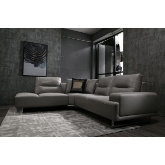 Canapé d'angle en cuir de buffle italien de luxe 5/6 places - MASSIMO, gris foncé, angle gauche